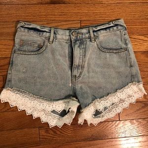 Free People Destroyed Lace Jean Shorts Size 25